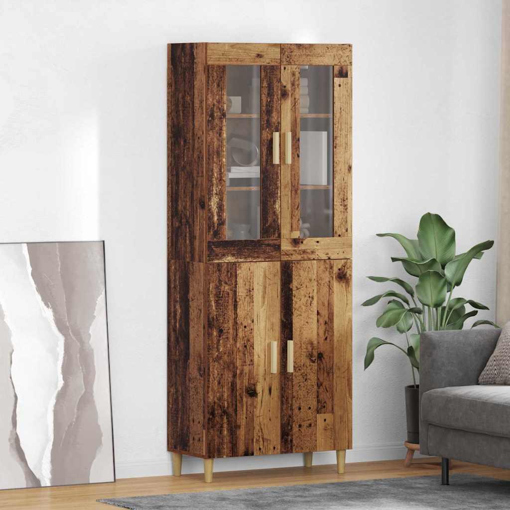Highboard i gammelt træ-look 69,5 × 34 × 180 cm - konstrueret træ og glas