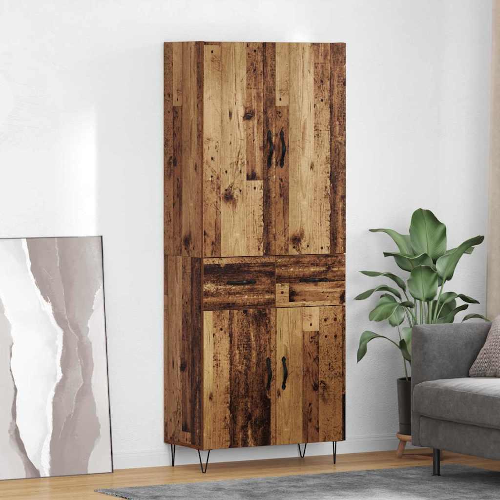 Højskab 69,5X34X180 Cm Konstrueret Træ - Gammelt træ / 2 låger og 2 skuffer