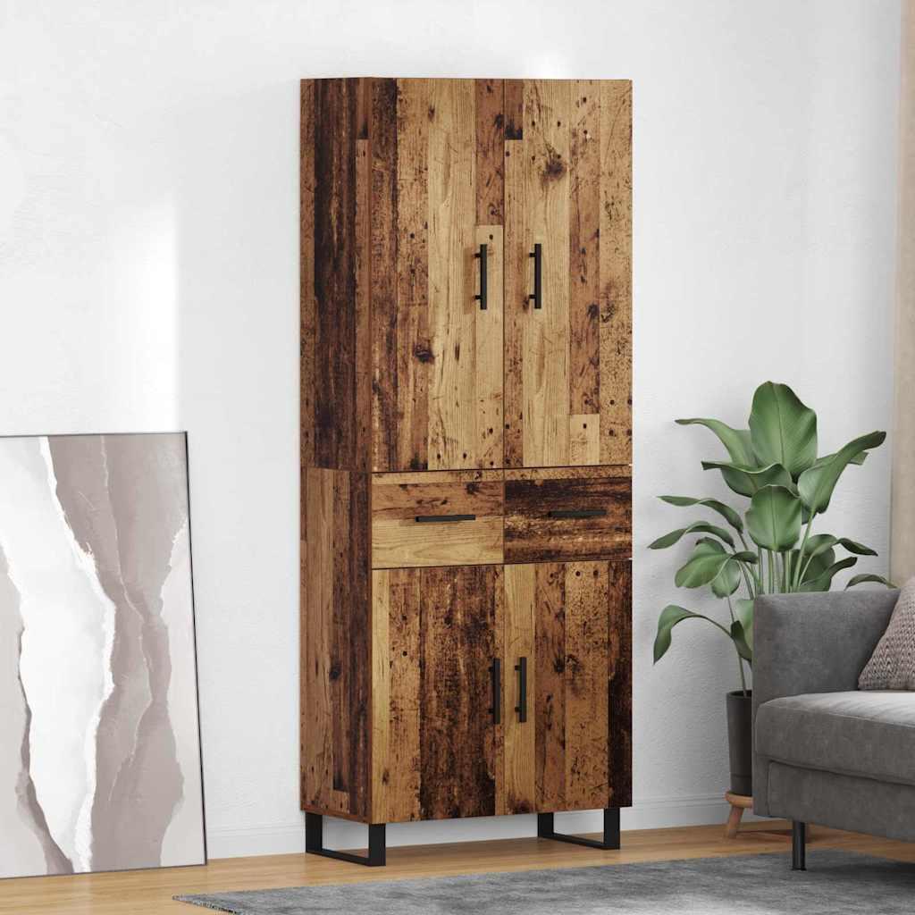 Højskab 69,5X34X180 Cm Konstrueret Træ - Gammelt træ / 2 låger og 2 skuffer