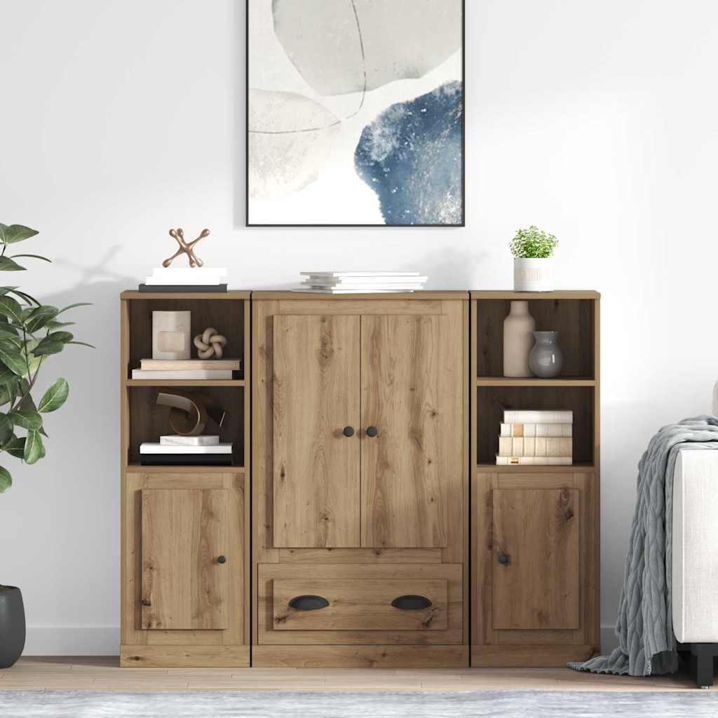Highboard med skuffe 3 stk Artisan Egetræ Konstrueret træ