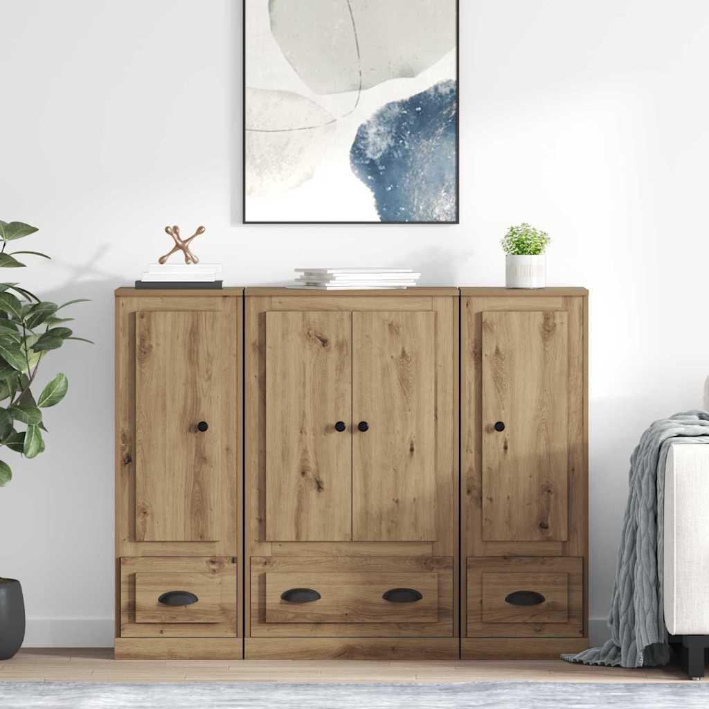 Highboard med skuffe 3 stk Artisan Egetræ Konstrueret træ