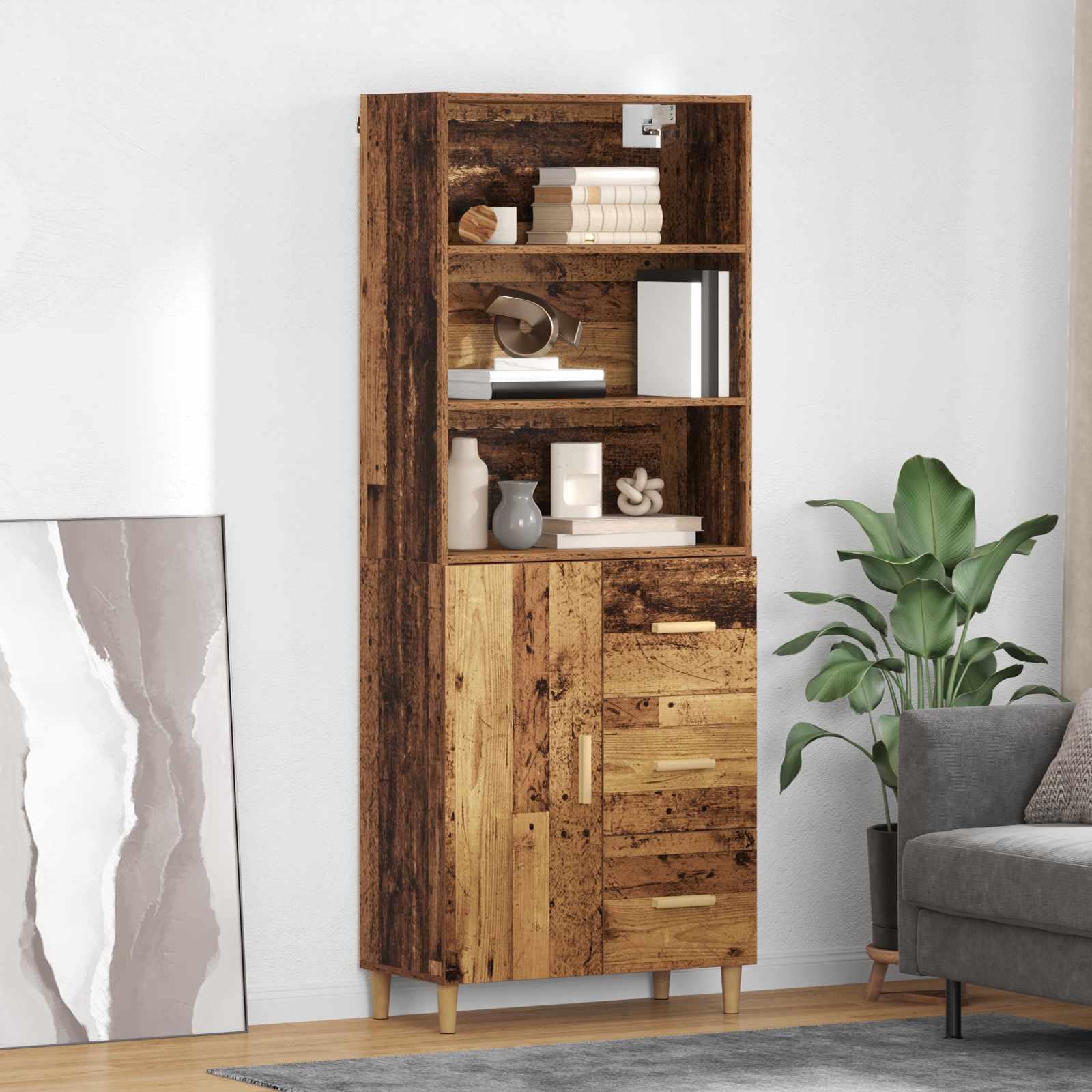 Highboard i gammelt trælook - konstrueret træ, 69,5 × 32,5 × 180 cm