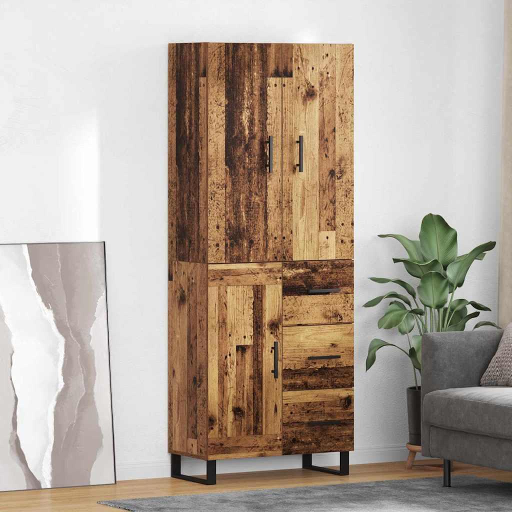 Højskab 69,5X34X180 Cm Konstrueret Træ - Gammelt træ / 1 trælåge 3 skuffer