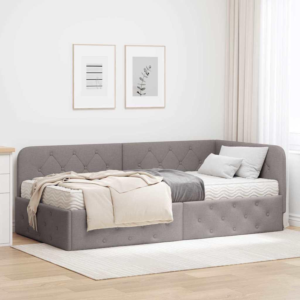 Hjørneseng i stof - gråbrun 100 × 200 cm med skummadras