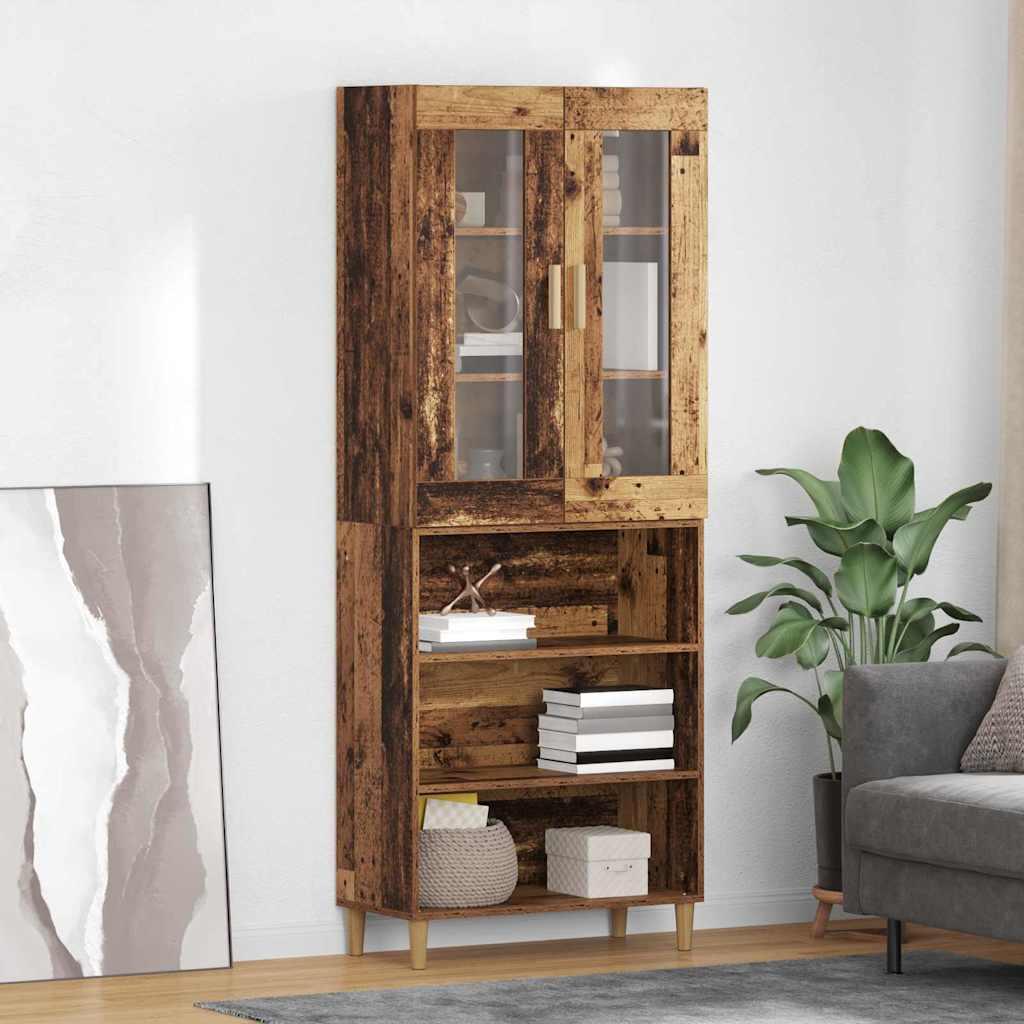 Highboard i gammelt trælook 69,5 × 34 × 180 cm - konstrueret træ og glas