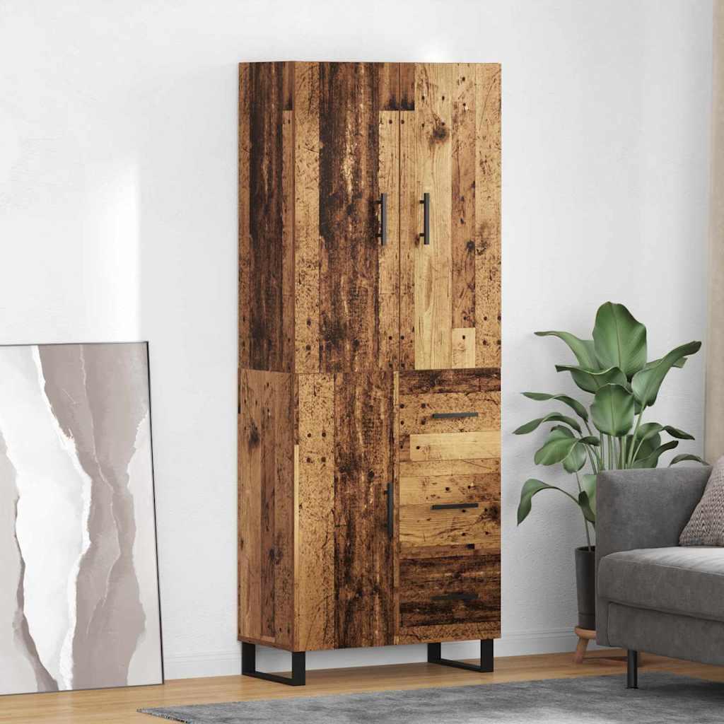 Highboard med skuffe 2 stk Gammelt træ Ingeniørtræ og glas