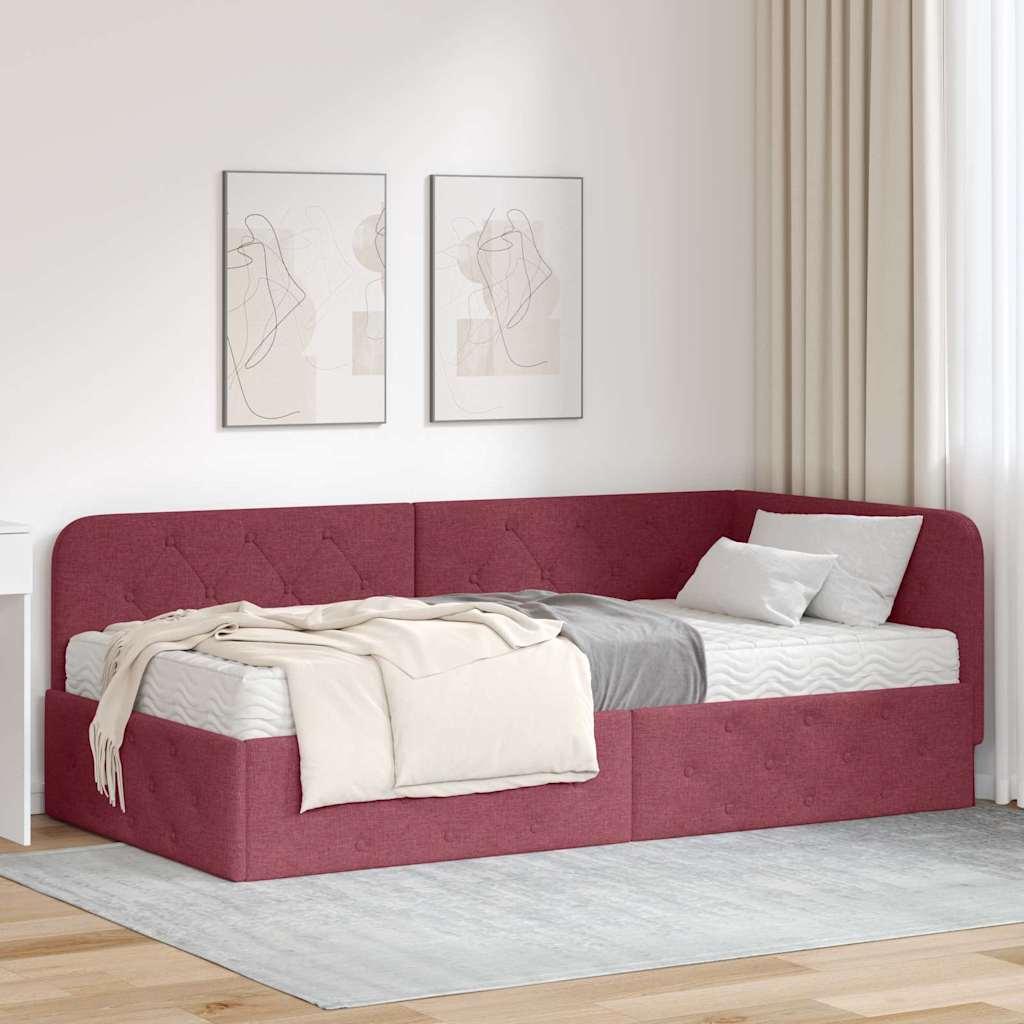 Hjørnesengramme med madras Vinrød 90 x 190 cm Stof