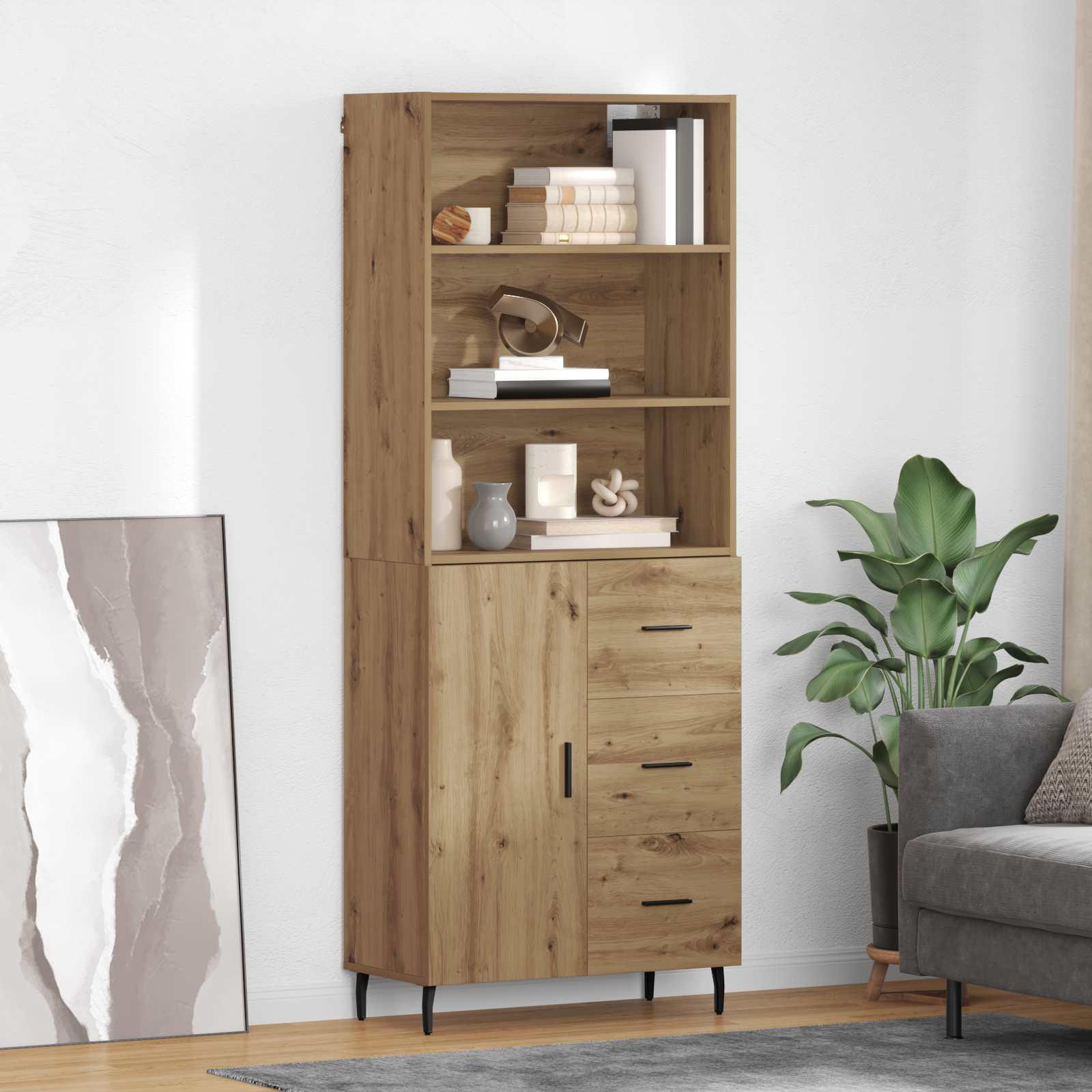 Highboard i artisan egetræ 69,5 × 34 × 180 cm - konstrueret træ og glas