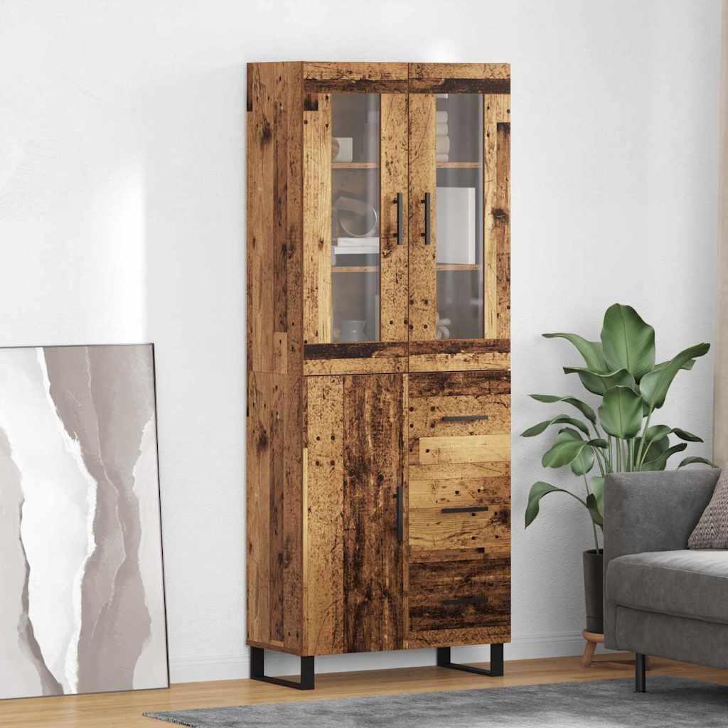 Highboard med skuffe 2 stk Gammelt træ Ingeniørtræ og glas
