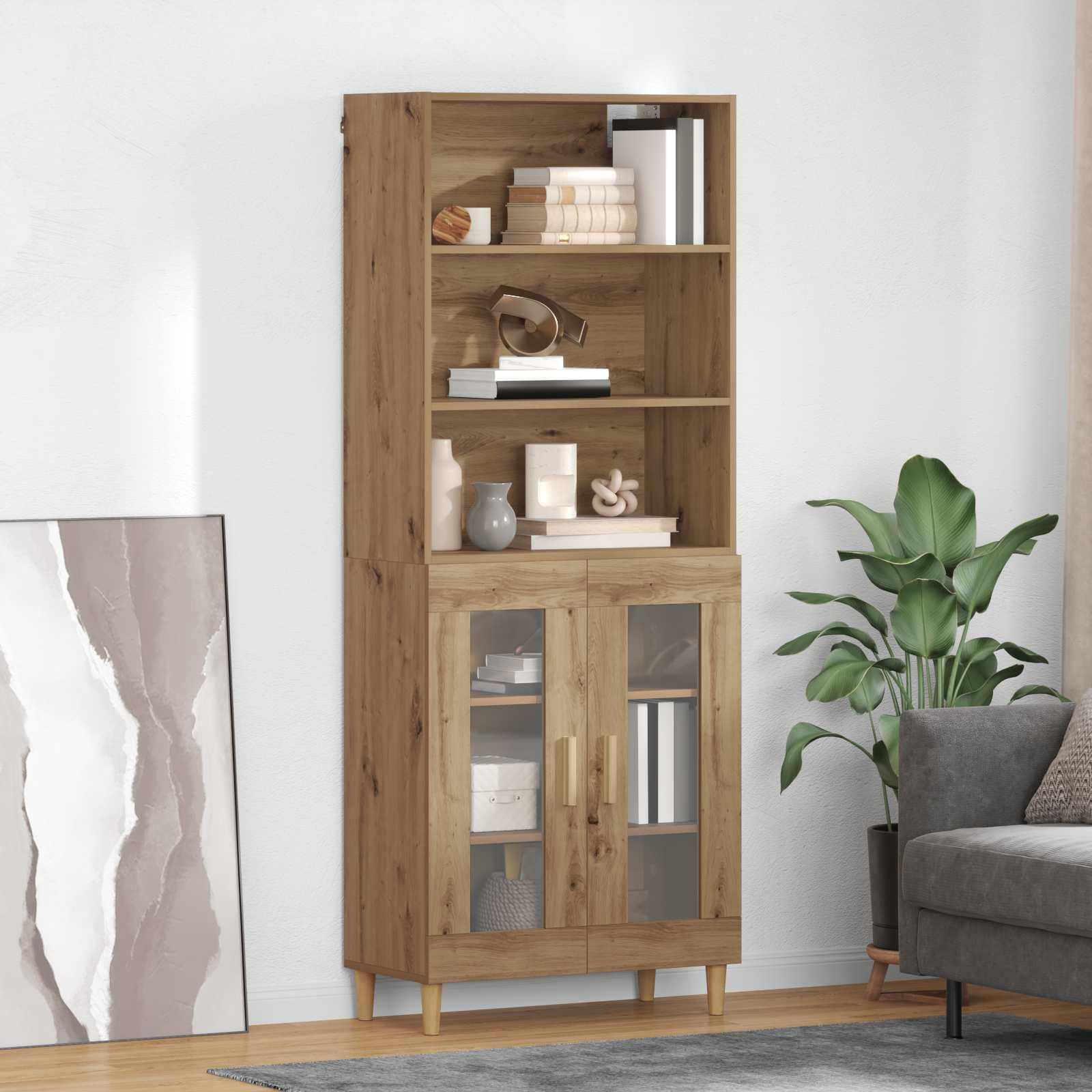Highboard i artisan egetræ - 69,5 × 32,5 × 180 cm, konstrueret træ