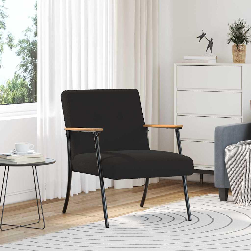 Lænestol i sort krøllet uld-lignende stof - ergonomisk loungestol med stålben