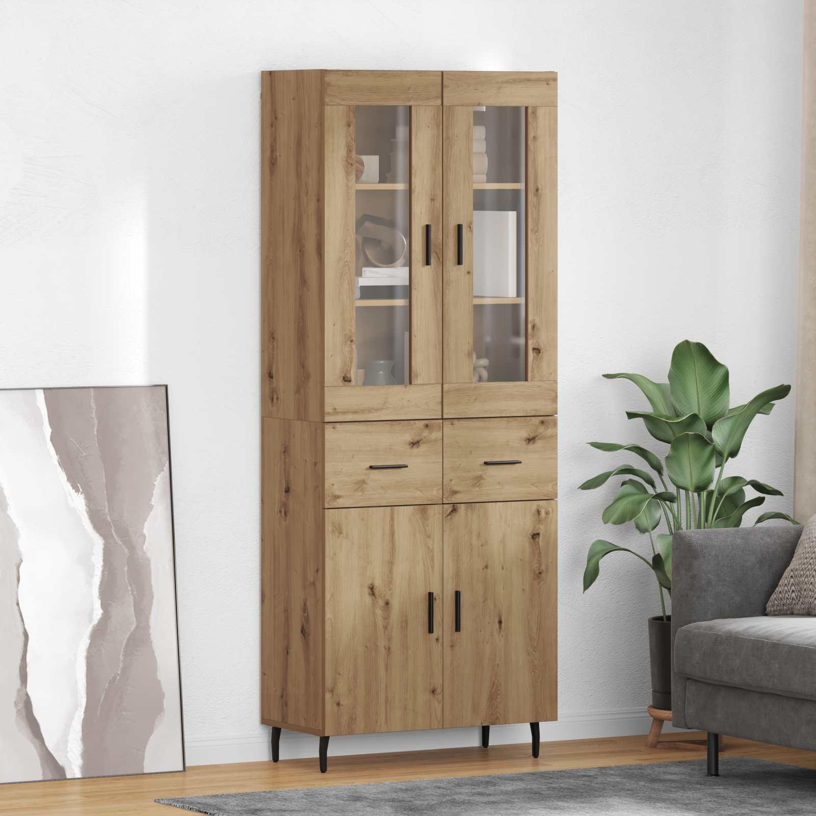 Highboard med skuffe 2 stk Artisan Egetræ Ingeniørtræ og glas
