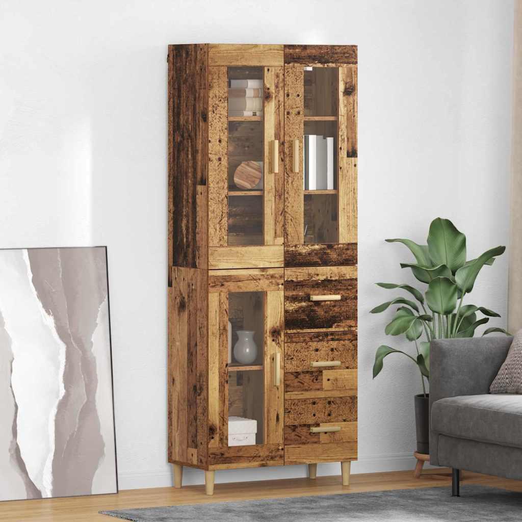 Highboard i gammelt trælook - 69,5 × 34 × 180 cm, konstrueret træ