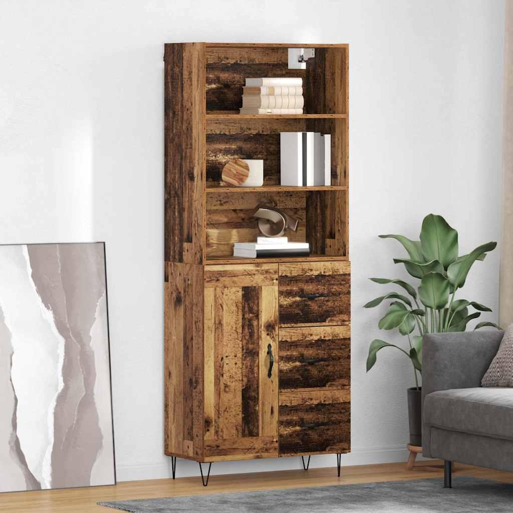 Highboard med skuffer - konstrueret træ i gammelt træ-look, 180 cm