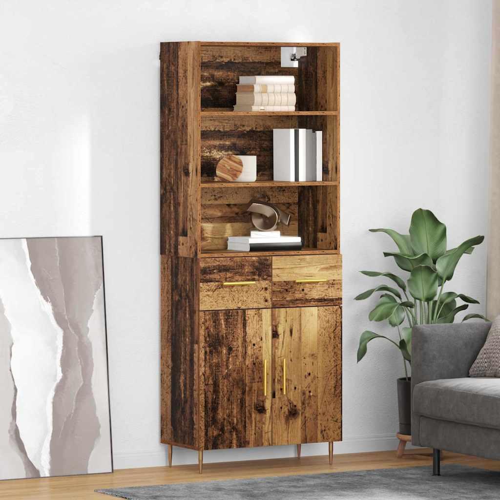 Highboard i gammelt trælook 69,5 × 34 × 180 cm - konstrueret træ
