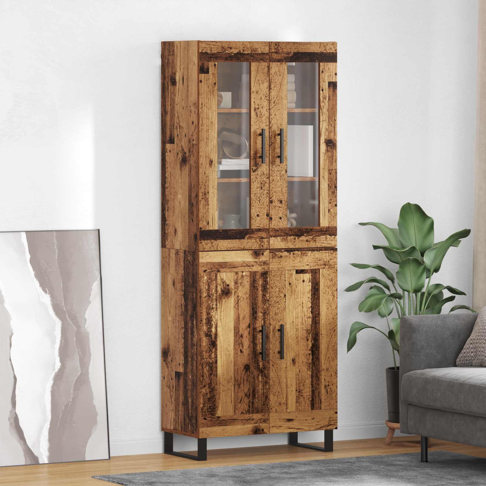 Highboard 2 stk Gammelt træ Ingeniørtræ og glas