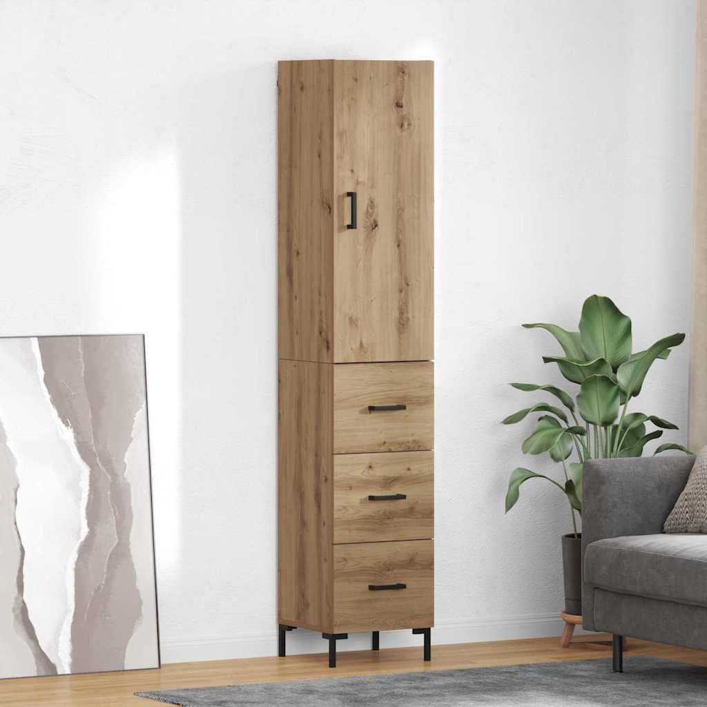Highboard i artisan egetrælook - 69,5 × 34 × 180 cm, konstrueret træ