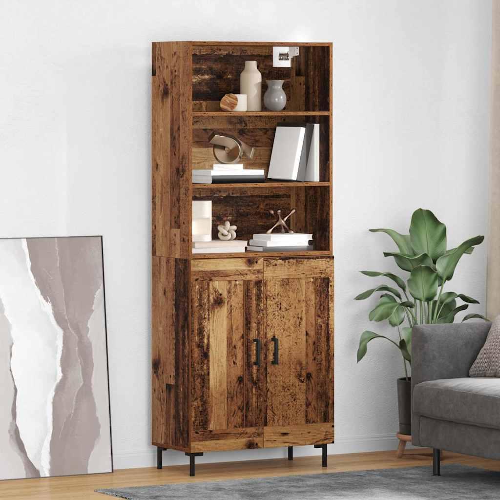 Highboard i gammelt trælook - 69,5 × 34 × 180 cm, konstrueret træ