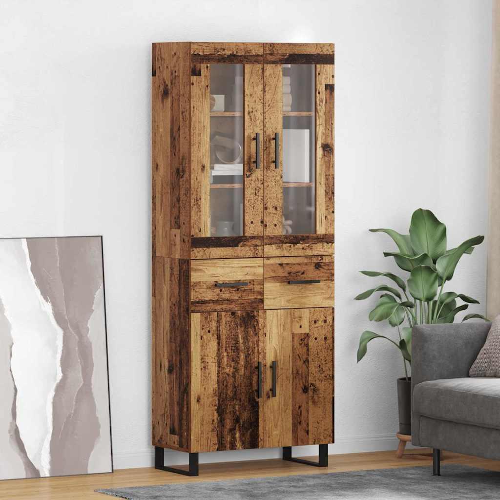 Highboard med skuffe 2 stk Gammelt træ Ingeniørtræ og glas