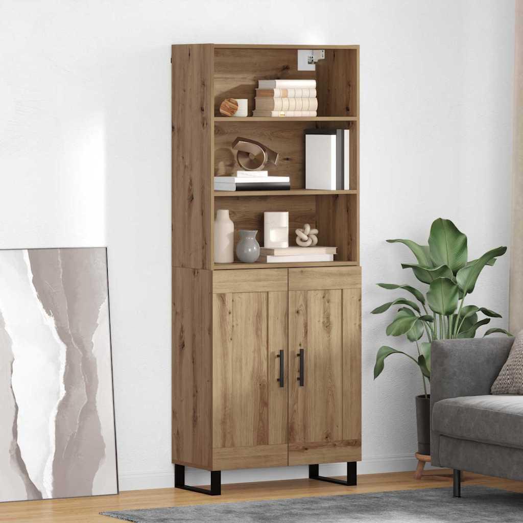 Highboard i konstrueret træ - 2-delt højskænk i Artisan egetræ, 69,5 × 32,5 × 180 cm