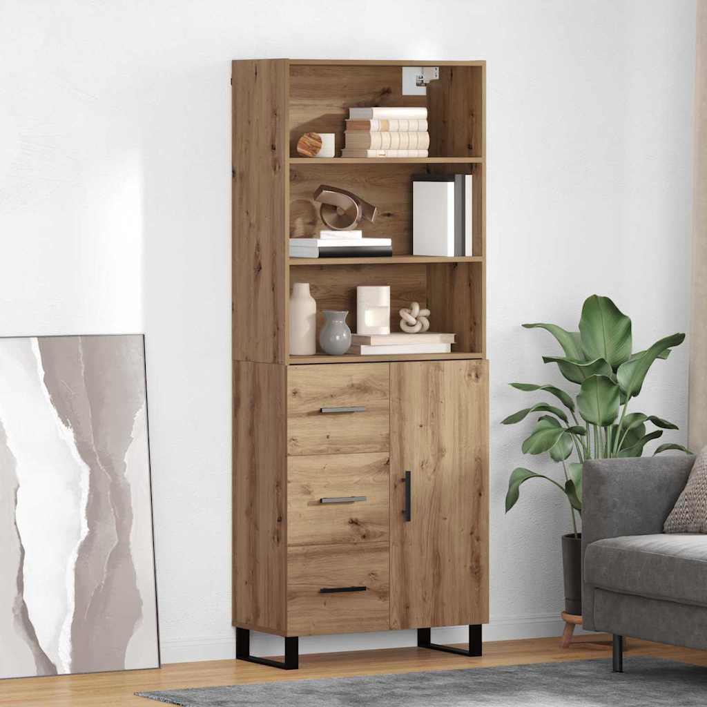 Highboard med skuffer og låge - artisan egetræ look, konstrueret træ, 180 cm