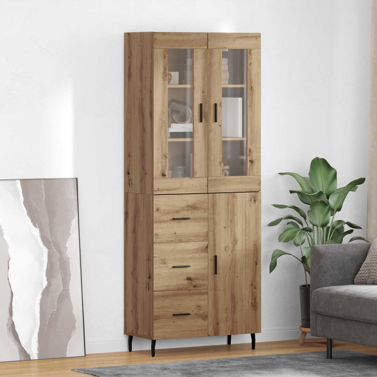 Highboard med skuffe 2 stk Artisan Egetræ Ingeniørtræ og glas