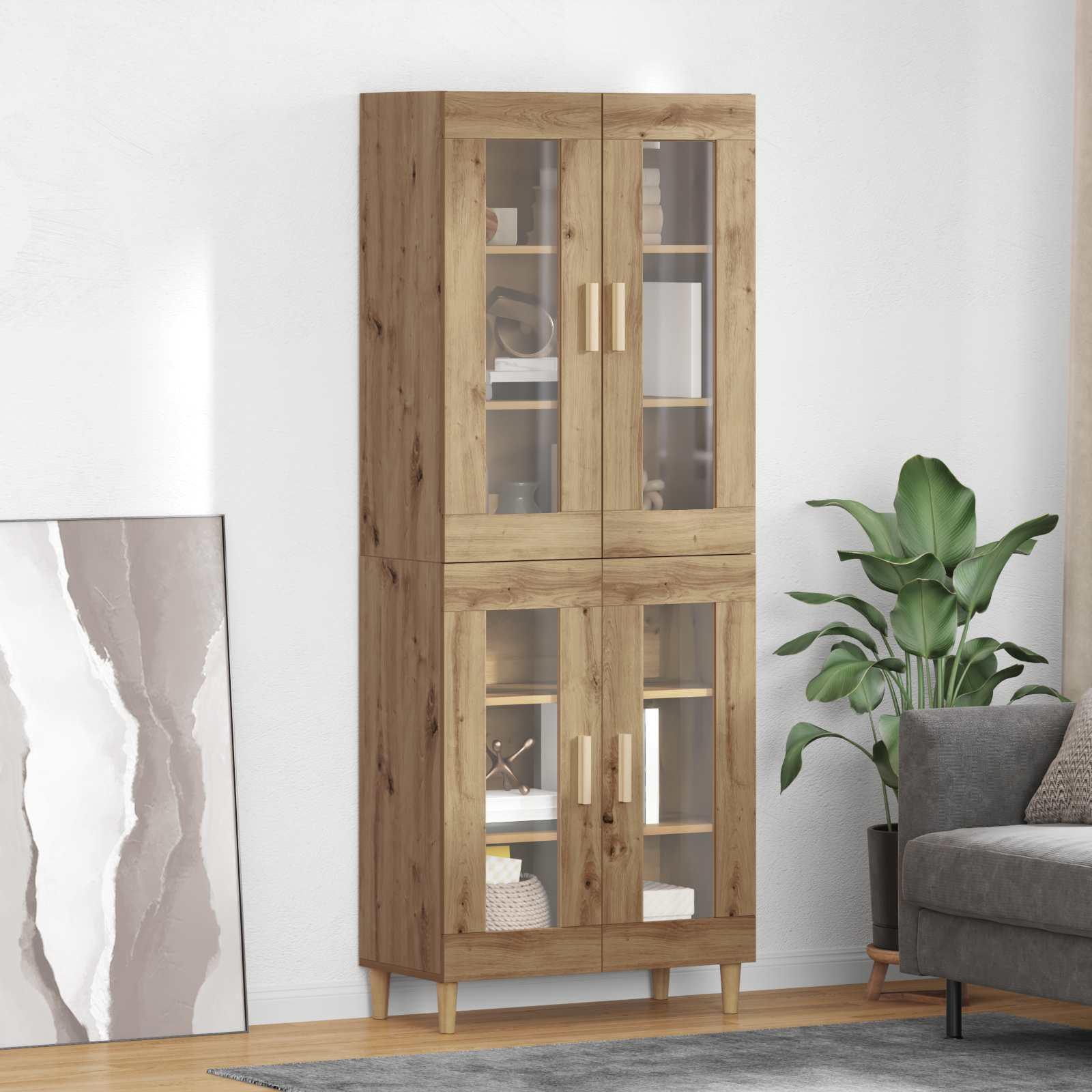 Highboard i artisan egetrælook 69,5 × 34 × 180 cm - konstrueret træ