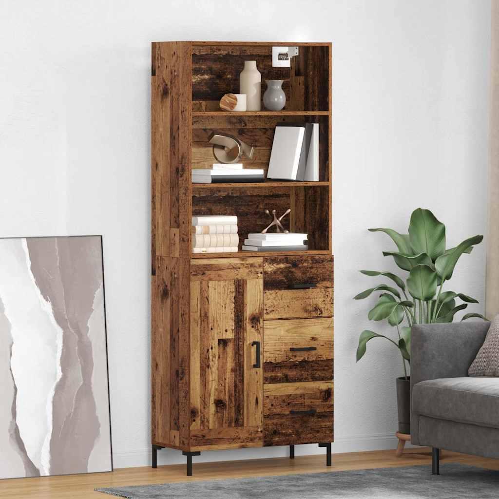 Highboard i gammelt trælook 69,5 × 34 × 180 cm - konstrueret træ