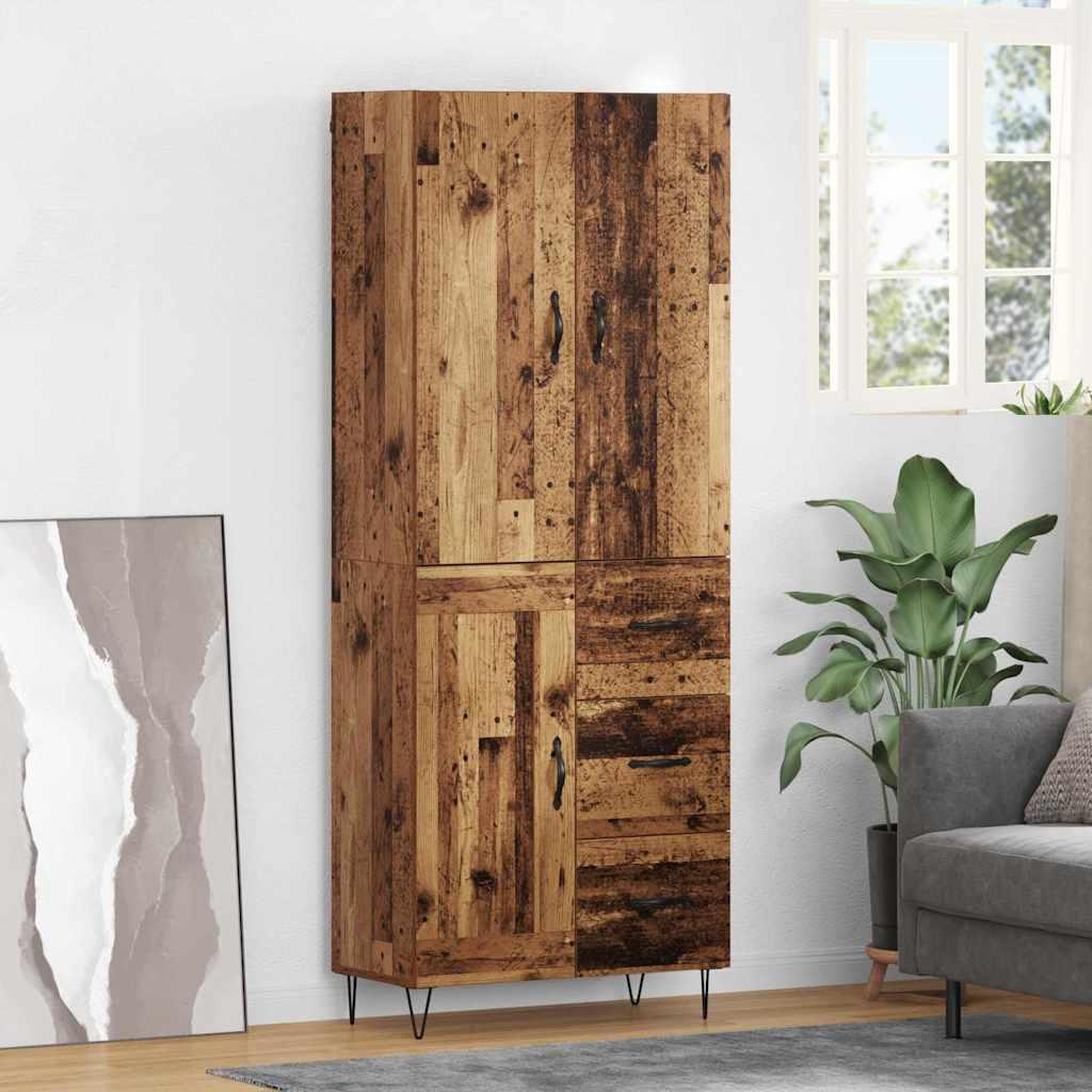 Highboard med skuffe 2 stk Gammelt træ Ingeniørtræ og glas