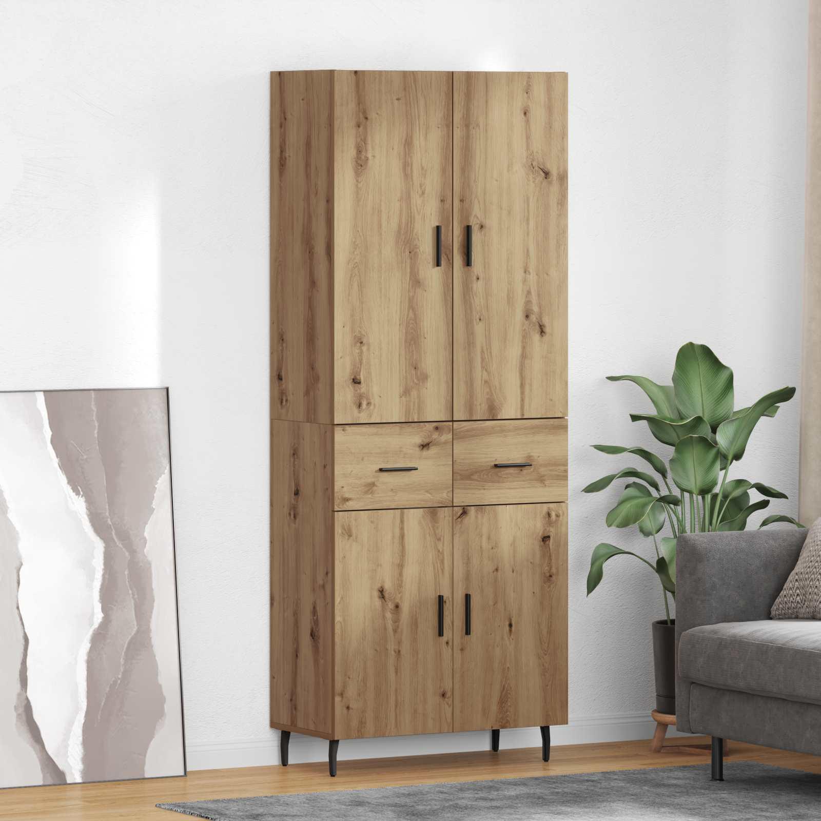 Highboard i artisan egetræ 69,5 x 34 x 180 cm med 4 låger og 2 skuffer