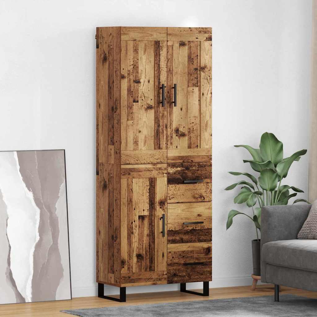 Highboard med skuffe 2 stk Gammelt træ Ingeniørtræ og glas