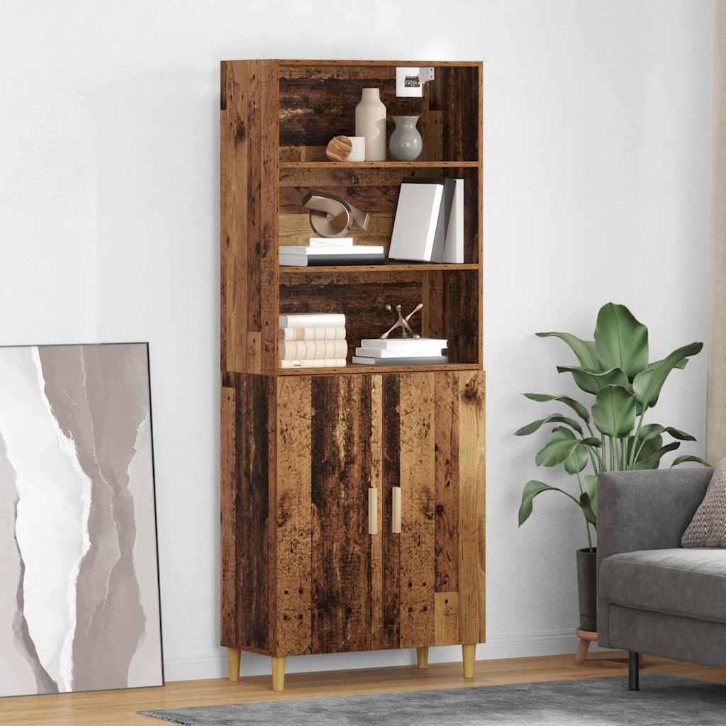 Highboard i gammelt trælook - 69,5 × 32,5 × 180 cm, konstrueret træ