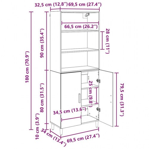 Highboard i gammelt træ - 69,5 x 32,5 x 180 cm
