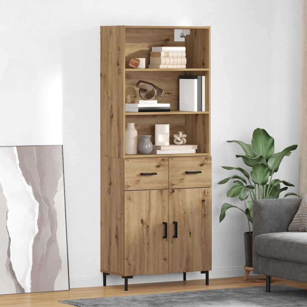 Highboard i artisan egetræ - 69,5 × 34 × 180 cm, konstrueret træ