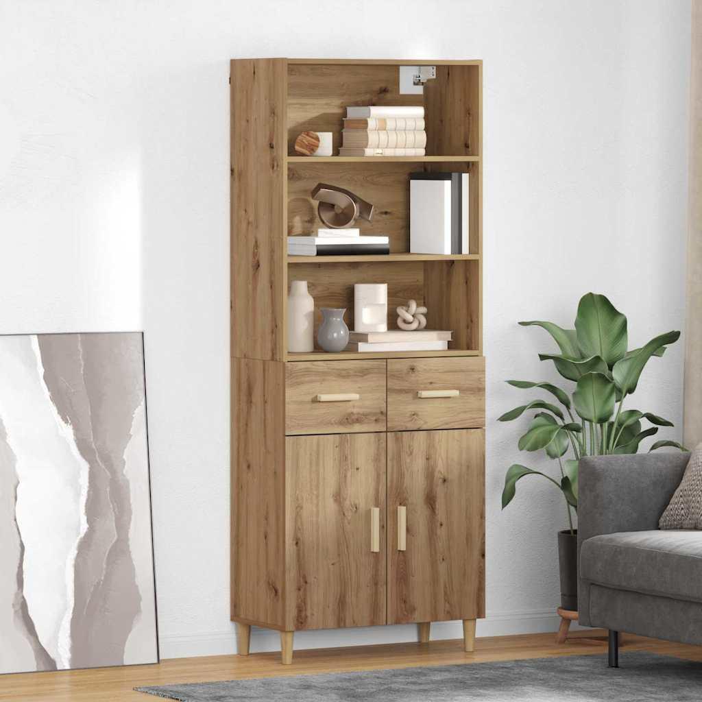 Highboard i artisan egetræ - 69,5 × 34 × 180 cm, konstrueret træ