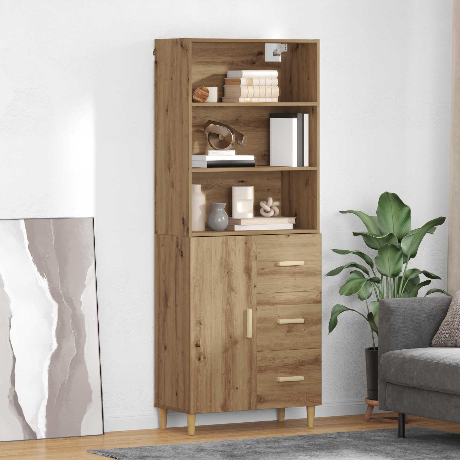 Highboard i artisan egetræ - konstrueret træ, 69,5 × 32,5 × 180 cm