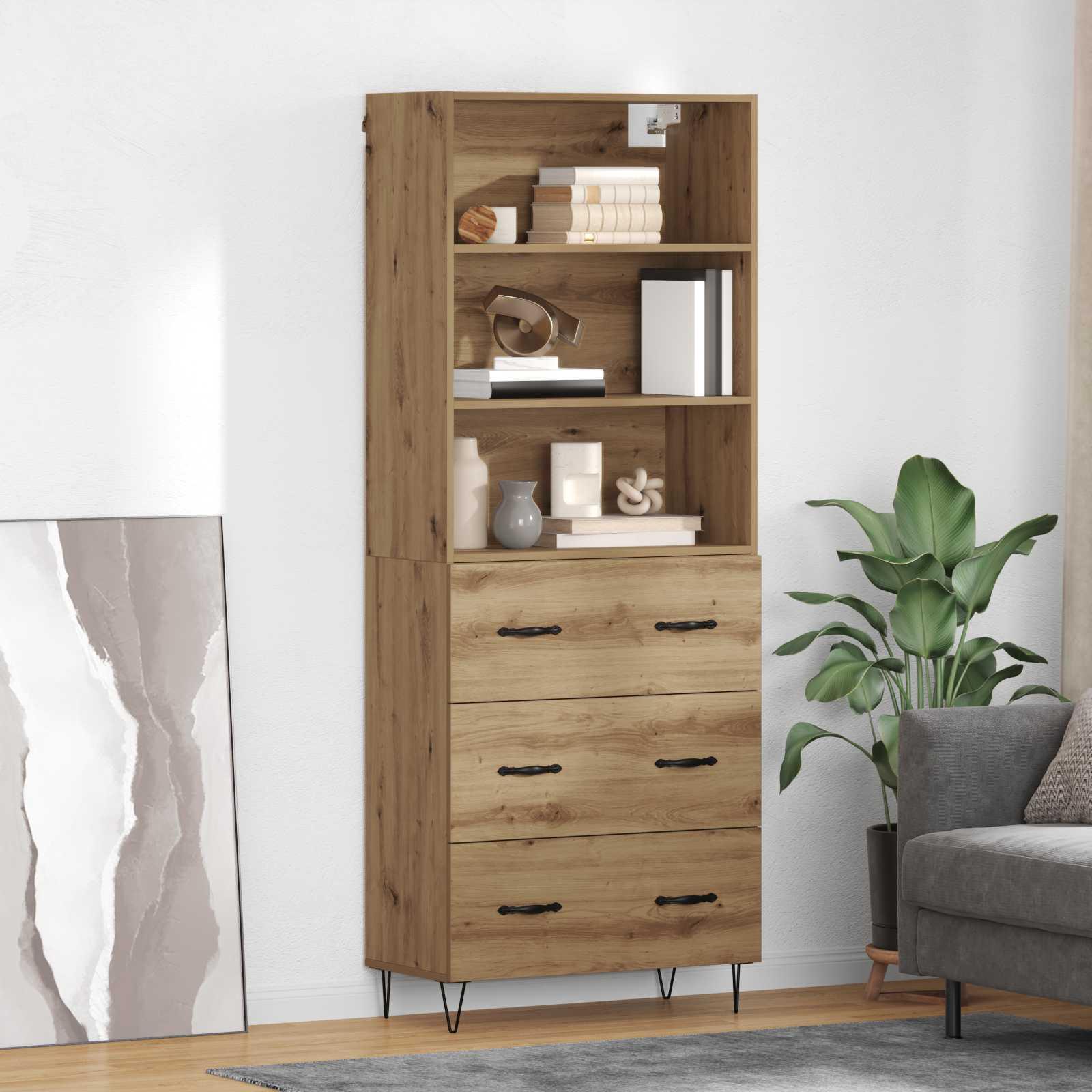 Højskab 69,5X34X180 Cm Konstrueret Træ - artisan eg / 3 skuffer