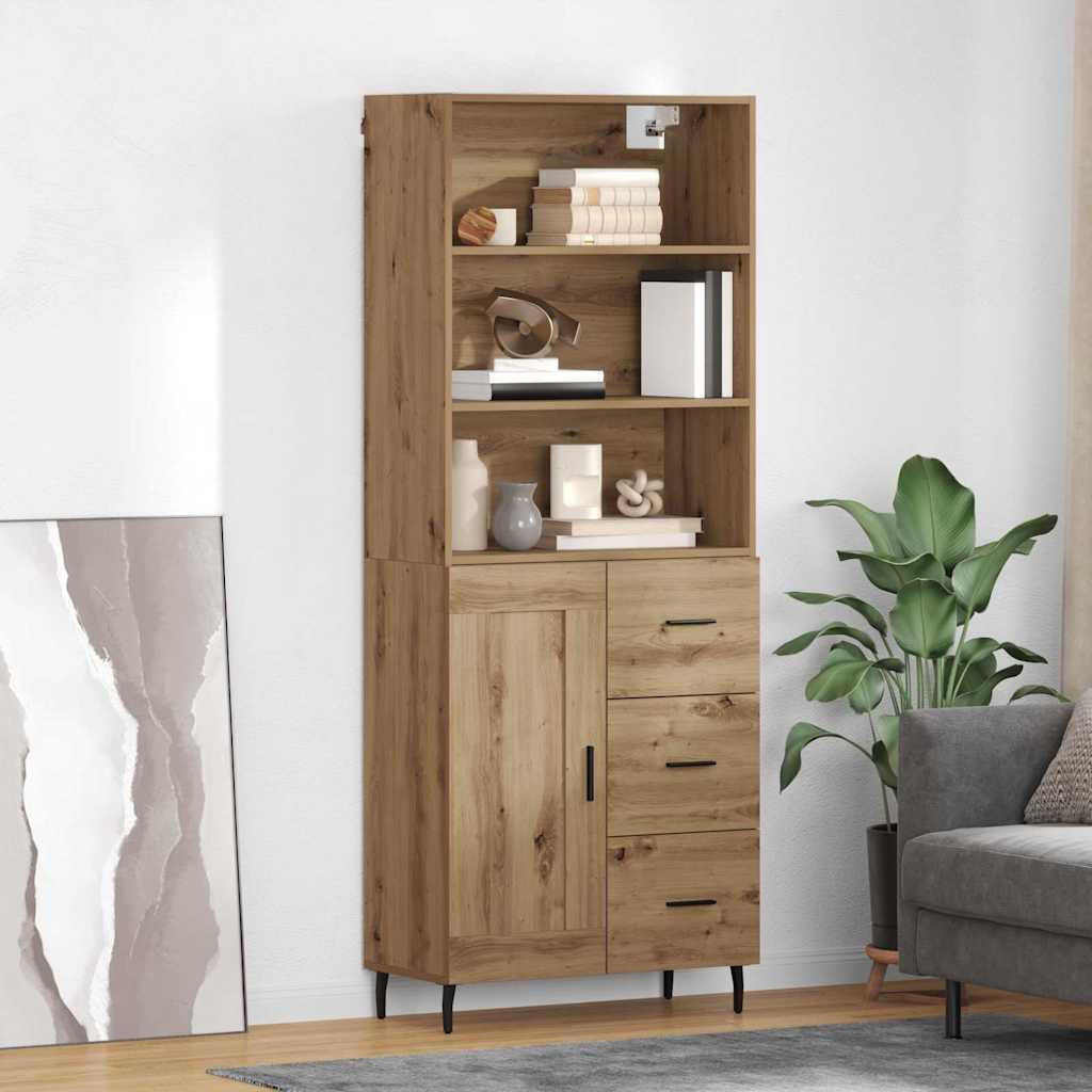 Højskab 69,5X34X180 Cm Konstrueret Træ - artisan eg / 1 trælåge 3 skuffer