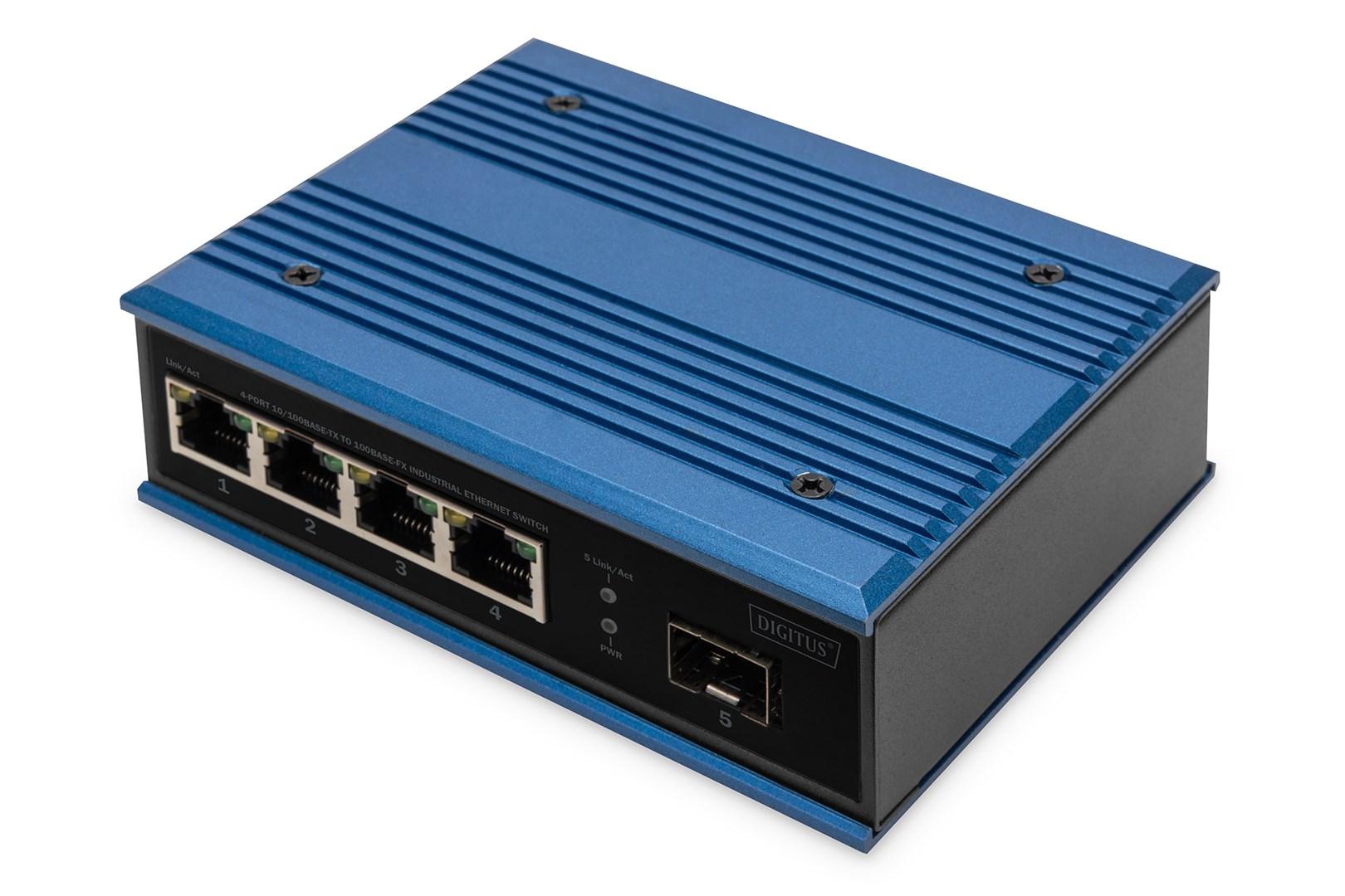 Netværksswitch Fast Ethernet – DIGITUS, industriel, 4 porte, 1 SFP uplink, unmanaged billede
