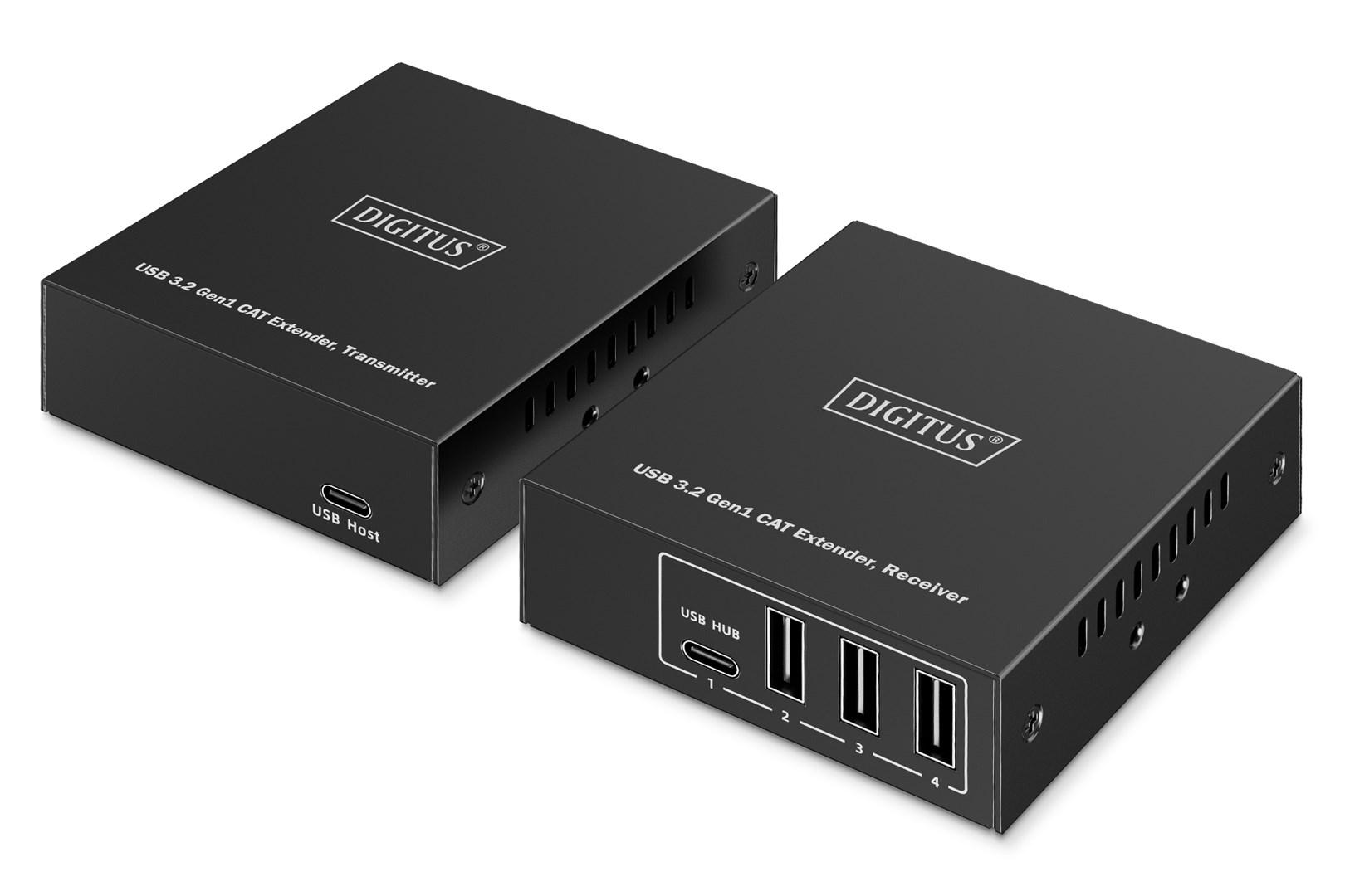 USB forlængersæt DIGITUS USB 3.2 Gen1 over CAT – 5 Gbps, 4 porte (3x USB-A/1x USB-C), 100 m