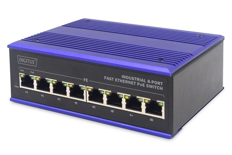 Netværksswitch DIGITUS DN-650108 - 8-port Fast Ethernet PoE, sort/blå billede