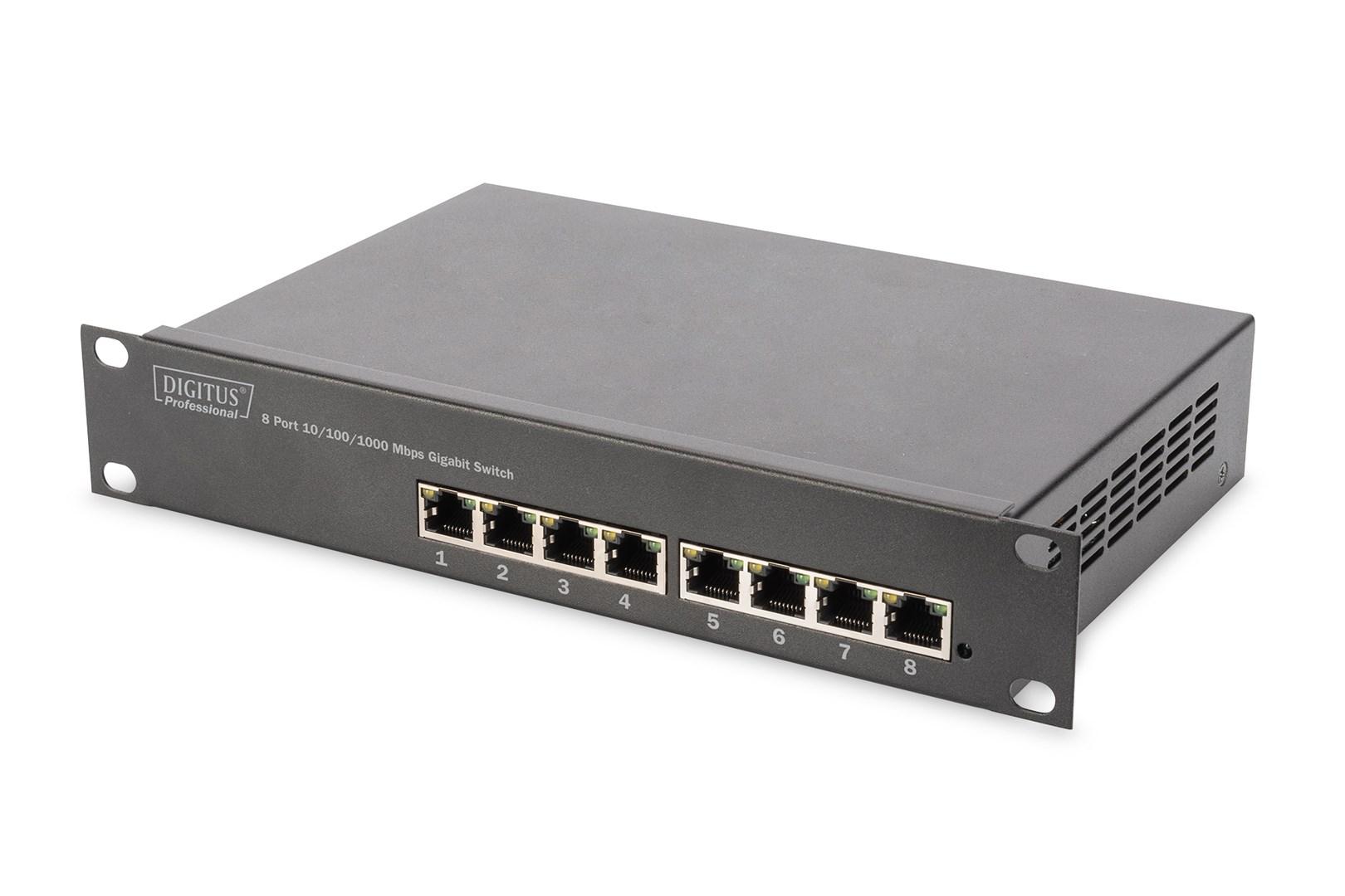 Netværksswitch DIGITUS 8-port Gigabit, 10" rack, unmanaged billede