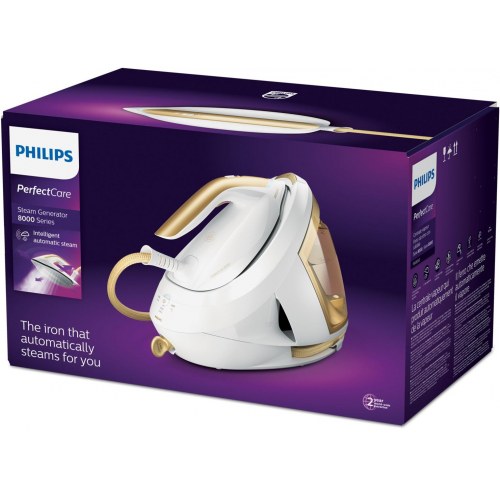 Dampsystem strygejern Philips PerfectCare 8000, 2.700 W, 1,8 l, SteamGlide Elite – guld/hvid