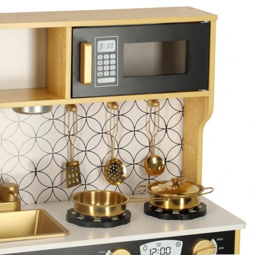 Legekøkken i træ til børn med køleskab – guld