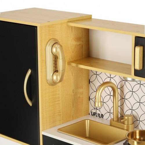 Legekøkken i træ til børn med køleskab – guld