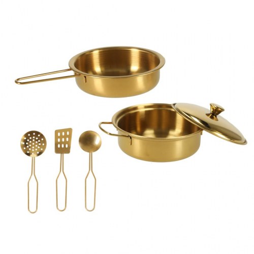 Legekøkken i træ til børn med køleskab – guld