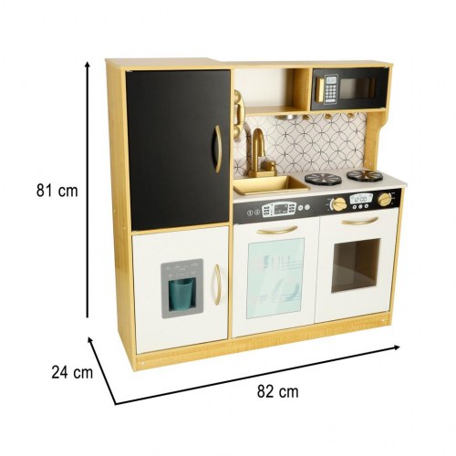 Legekøkken i træ til børn med køleskab – guld
