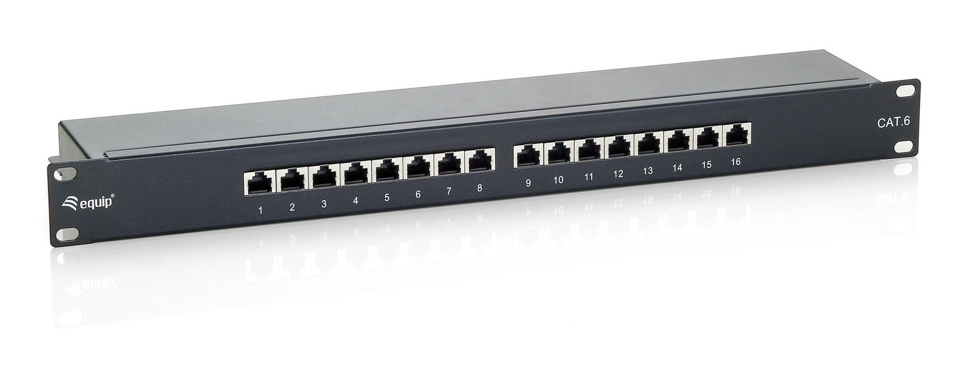 Patchpanel Cat.6 16-porte - Equip, skærmet, 1U, sort billede