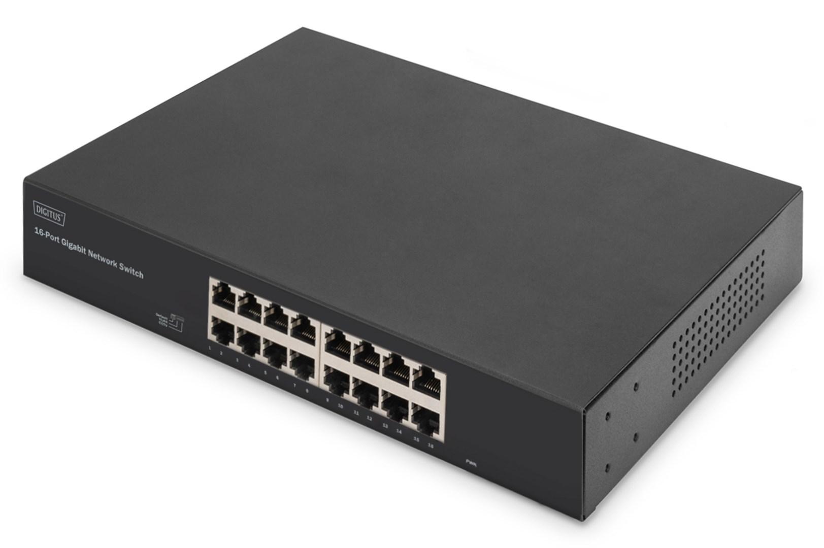 Netværksswitch gigabit 16-port – DIGITUS, 19" uadministreret