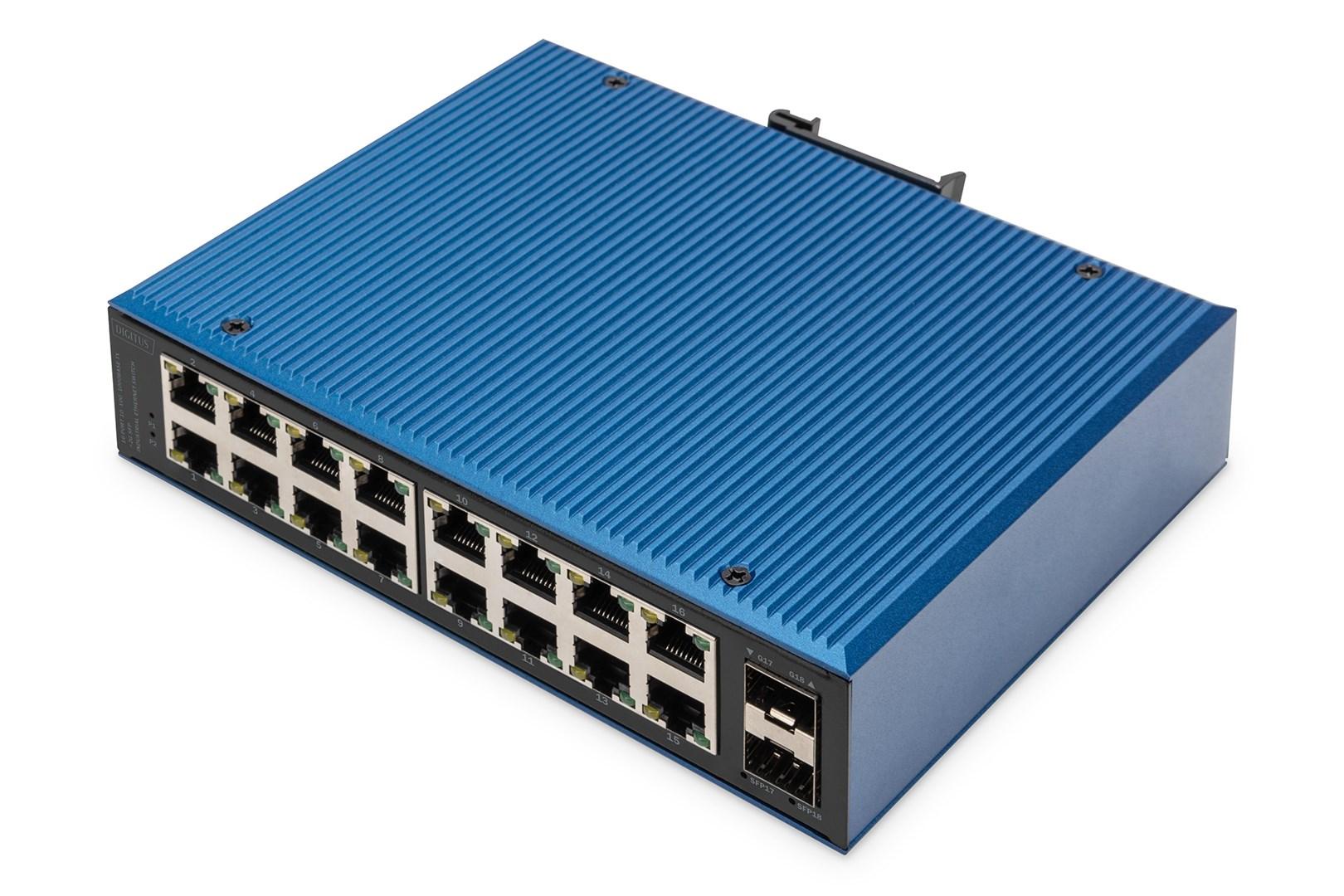 Netværksswitch Gigabit – DIGITUS 16 porte, industriel, unmanaged, 2x SFP uplink billede